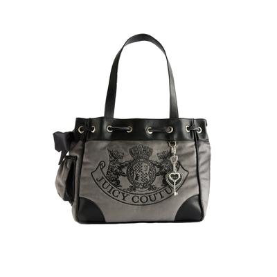 Tragetasche JUICY COUTURE "DAYDREAMER L. DOUBLE HANDLE BAG. Damen", Damen, Gr. B/H/T: 18cm x 29cm x 18cm onesize, grau, Polyester, Polyurethan, Taschen, Tragetasche Damen, Shopper, Einkaufstasche, Fashion, Lifestyle, Sale