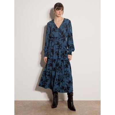 Midikleid APRICOT "Crêpekleid in wadenlänge", Damen, Gr. M (38), N-Gr, grün (blaugrün), gewebt, Obermaterial: 100% Viskose CV., geblümt, Modisch, V-Ausschnitt, Elastische Bündchen, Kleider Midikleid, mit Blumenmuster