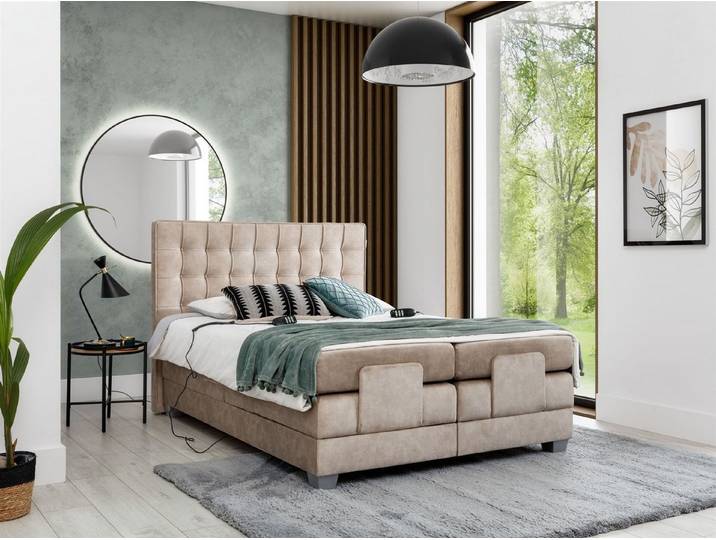 Fun Möbel Boxspringbett Boxspringbett Schlafzimmerbett MAXIMA Elektrisch in Stoff (inkl. Viscoschaumtopper), Kopf- und Fußbereich elektrisch verstellbar