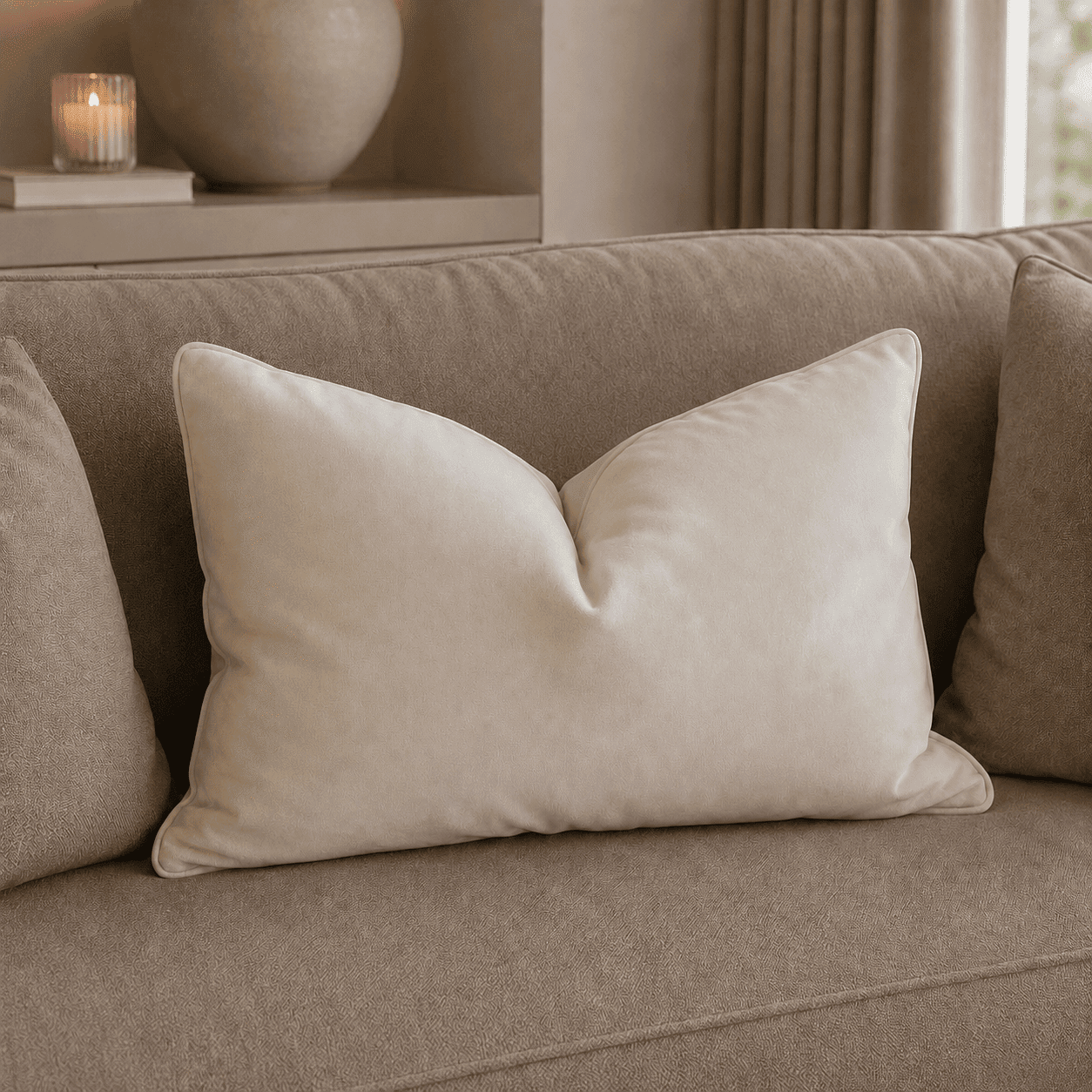 Juniper Cream Velvet Feather Filled Cushion - 35x50cm