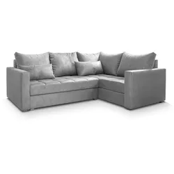ECKSOFA LIRENO R-S Hellgrau Plüsch-Stoff mit Schlaffunktion