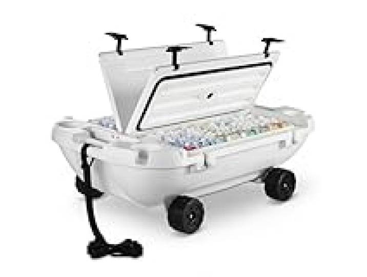 VEVOR Glacière Flottante Tout-terrain Capacité 37,9 L, Bar Flottant Rigide en LLDPE, pour Boissons Fraîches sur l'Eau et Terre Piscine Plage, avec Compartiment Sec, Roues et Corde de Remorquage, Blanc