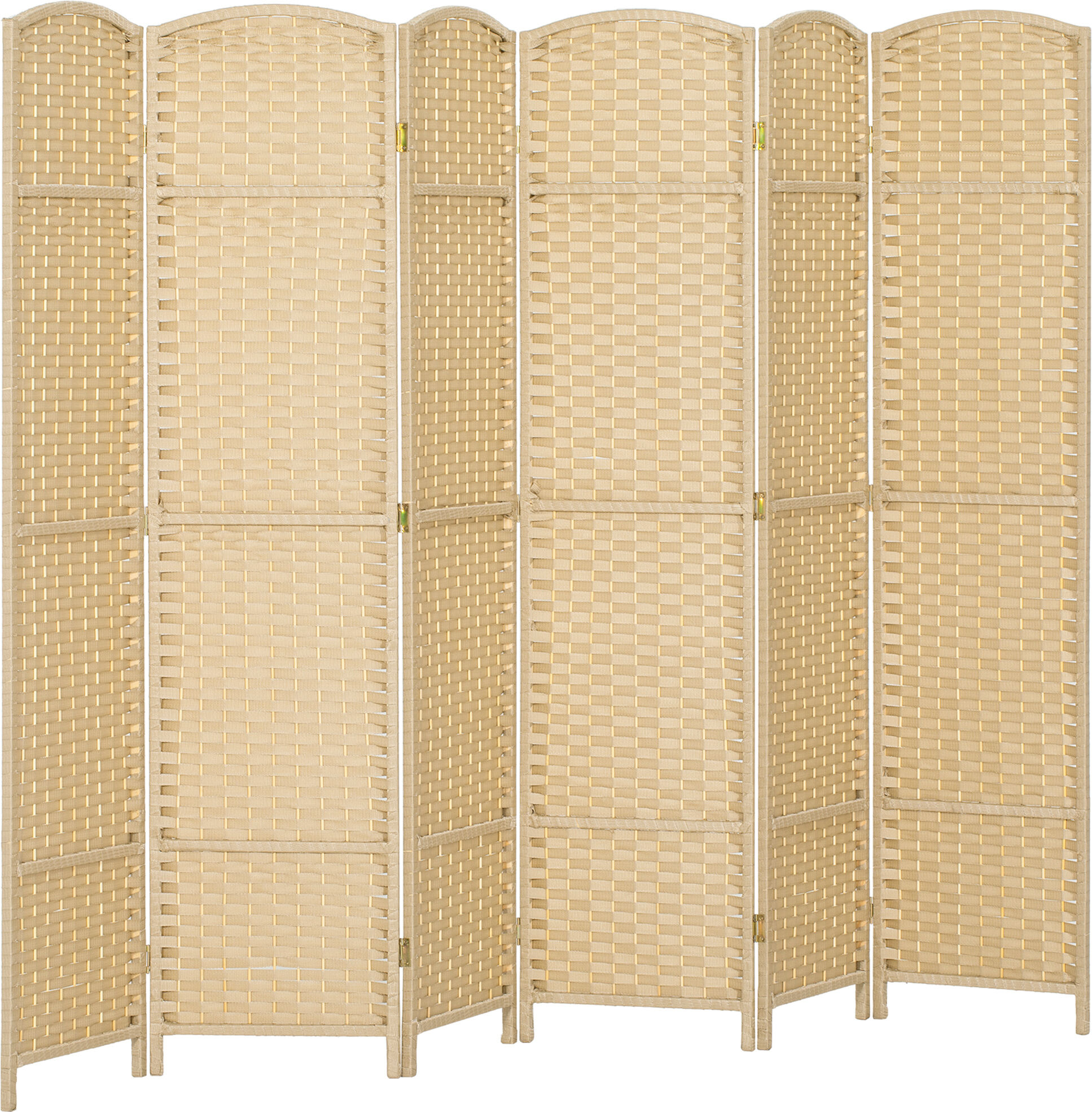 Altro Paravento Divisorio Da Interni Pieghevole A 6 Ante Intrecciato, 240x170 Cm, Beige