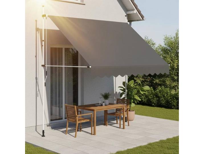 Auvent extérieur rétractable 250 cm anthracite à manivelle, résistant aux UV et imperméable pour terrasse balcon