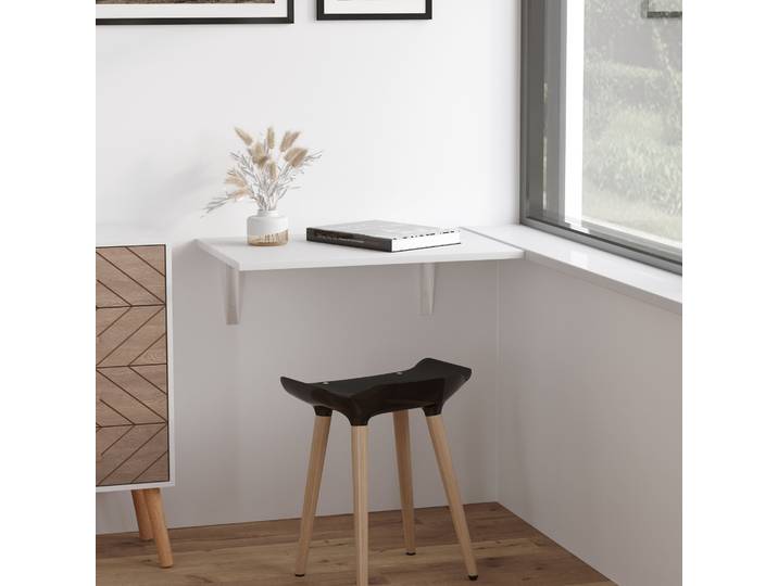HOMCOM Table Murale Rabattable Cuisine Bureau MDF 60L X 40Lcm Blanc
