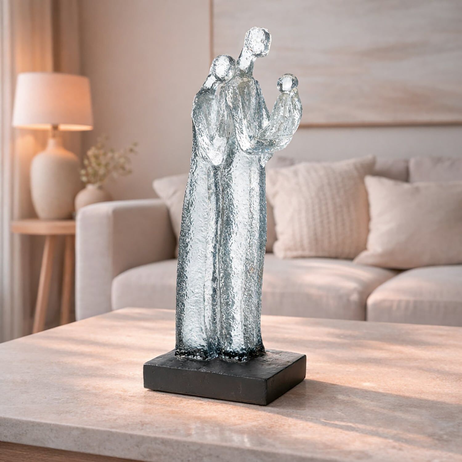Skulptur GILDE "Skulptur Familienglück klar; schwarz", klar, schwarz, B:8cm H:32cm T:12cm, Kunstharz, Dekofiguren, Skulptur, Familienbande Harmonie Liebe Zusammenhalt Symbolfigur klar, schwarz B/H/T: 8cm x 32cm x 12cm