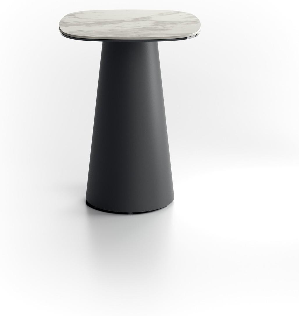 Stones Salontafel Pillar Small met wit marmeren blad en antraciet metalen voet, B/D/H: 40 x 40 x 50 cm