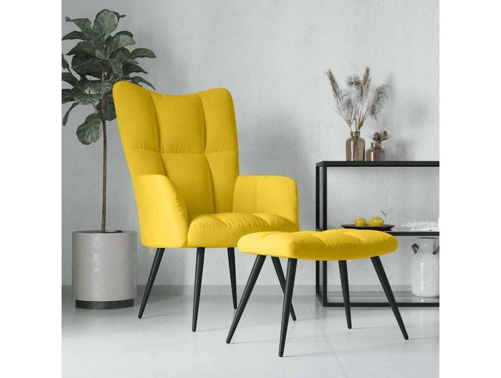 vidaXL Fauteuil relax avec pouf jaune moutarde velours