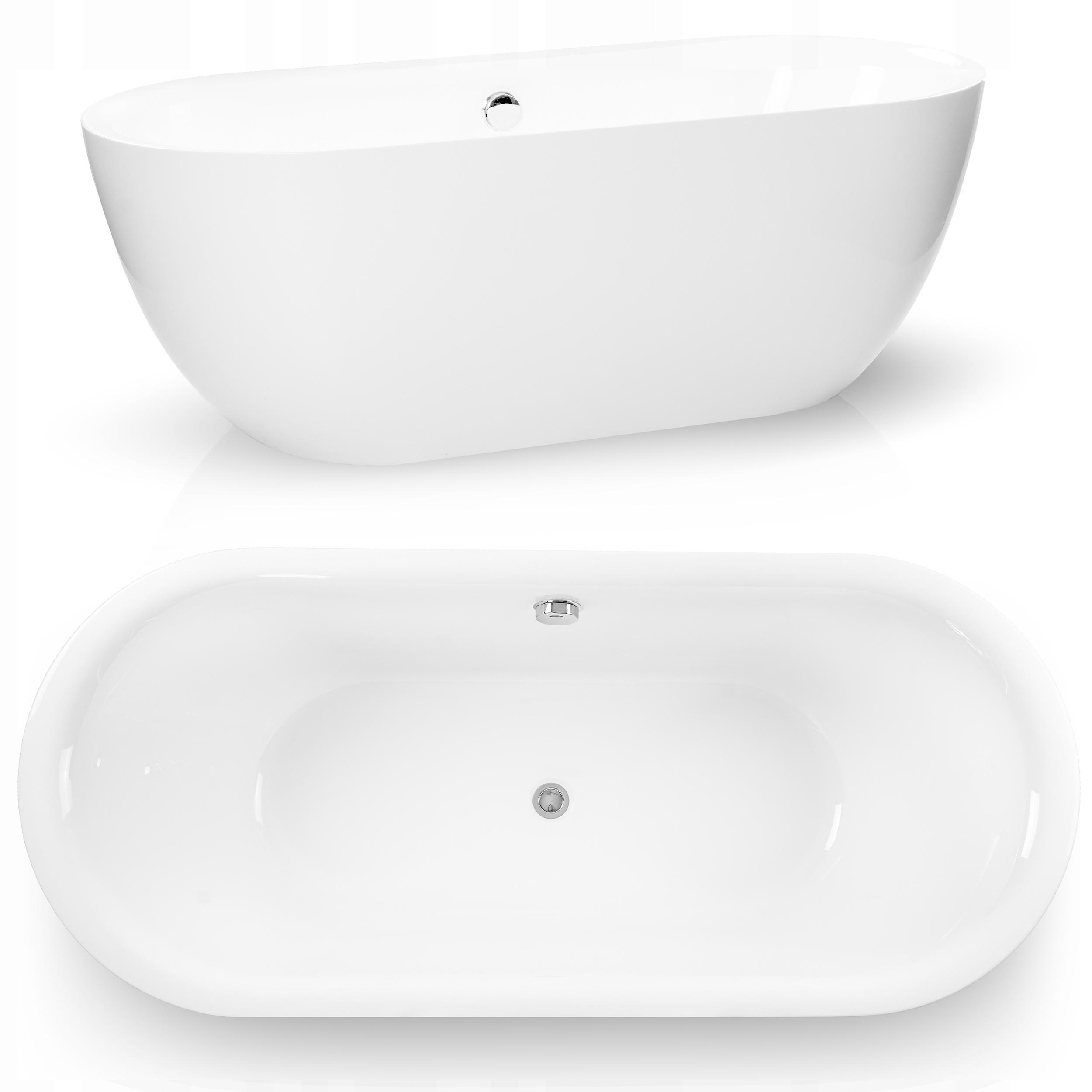 Corciano Freistehende Badewanne Bari 170x75 cm Weiß | Oval Standbadewanne Sanitäracryl | Acrylwanne inkl. Siphon & Ablaufgarnitur