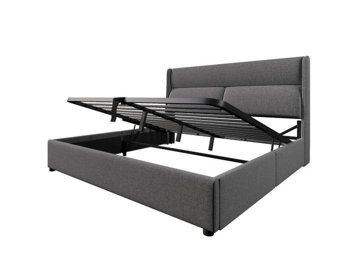 Oxeza Polsterbett 160/200 cm Grau mit Verstellbare Kopfstützen, Höhe ca. 25 cm, Rechteckig, 160x200 cm, Schlafzimmer, Betten, Polsterbetten