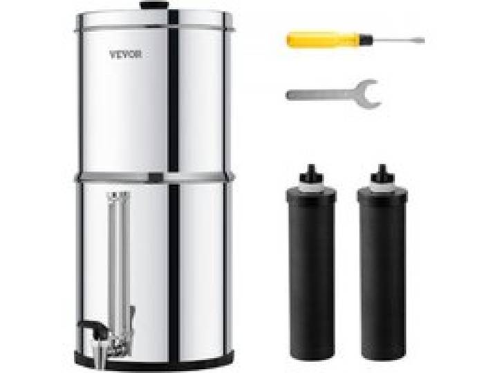 VEVOR Gravity Waterfiltersysteem RVS aanrechtbladsysteem 7+8,5L waterfiltratiesysteem, vermindert lood en tot 99% chloor, met 2 koolstoffilters en waterpeilkraan, kampeer- en campercamper