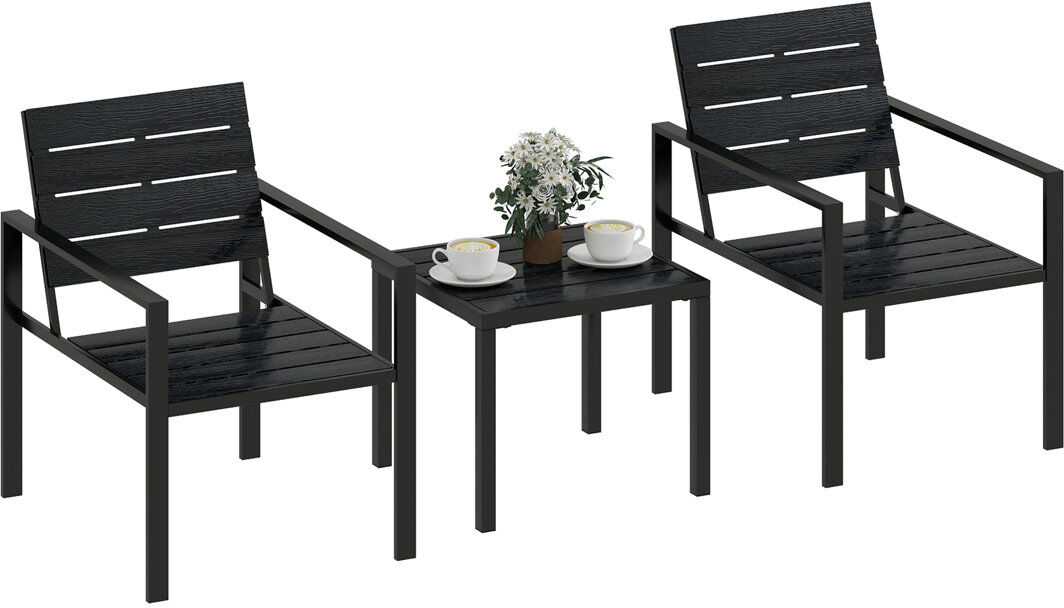 17 Stories Outsunny 3 Pieces Garden Bistro Set for 2 Plastic Top Metal Frame Grey 2