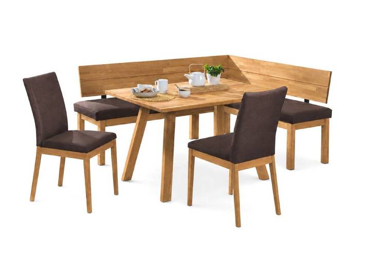 58 aufm Kessel Essgruppe Eckbankgruppe Modern Danny 3 für 7 Personen Massivholz Wildeiche/Braun, (inkl. Versand, Lieferung bis Verwendungsstelle), Sitzgruppe mit Eckbank, Esstisch und 2 Stühlen hochwertig + langlebig