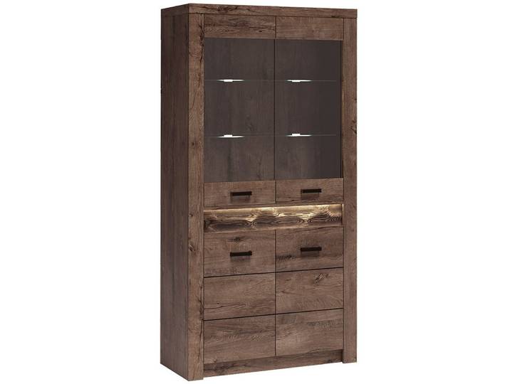 Lomadox Vitrine INGENIO-161 Standvitrine Wohnzimmerschrank modern mit LED Beleuchtung in braun