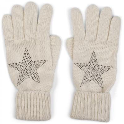 Strickhandschuhe STYLEBREAKER "Strick Handschuhe mit Strass Stern", Damen, weiß (creme, weiß), Obermaterial: 65% Polyacryl PAN. 35% Wolle WO., Modisch, Handschuhe