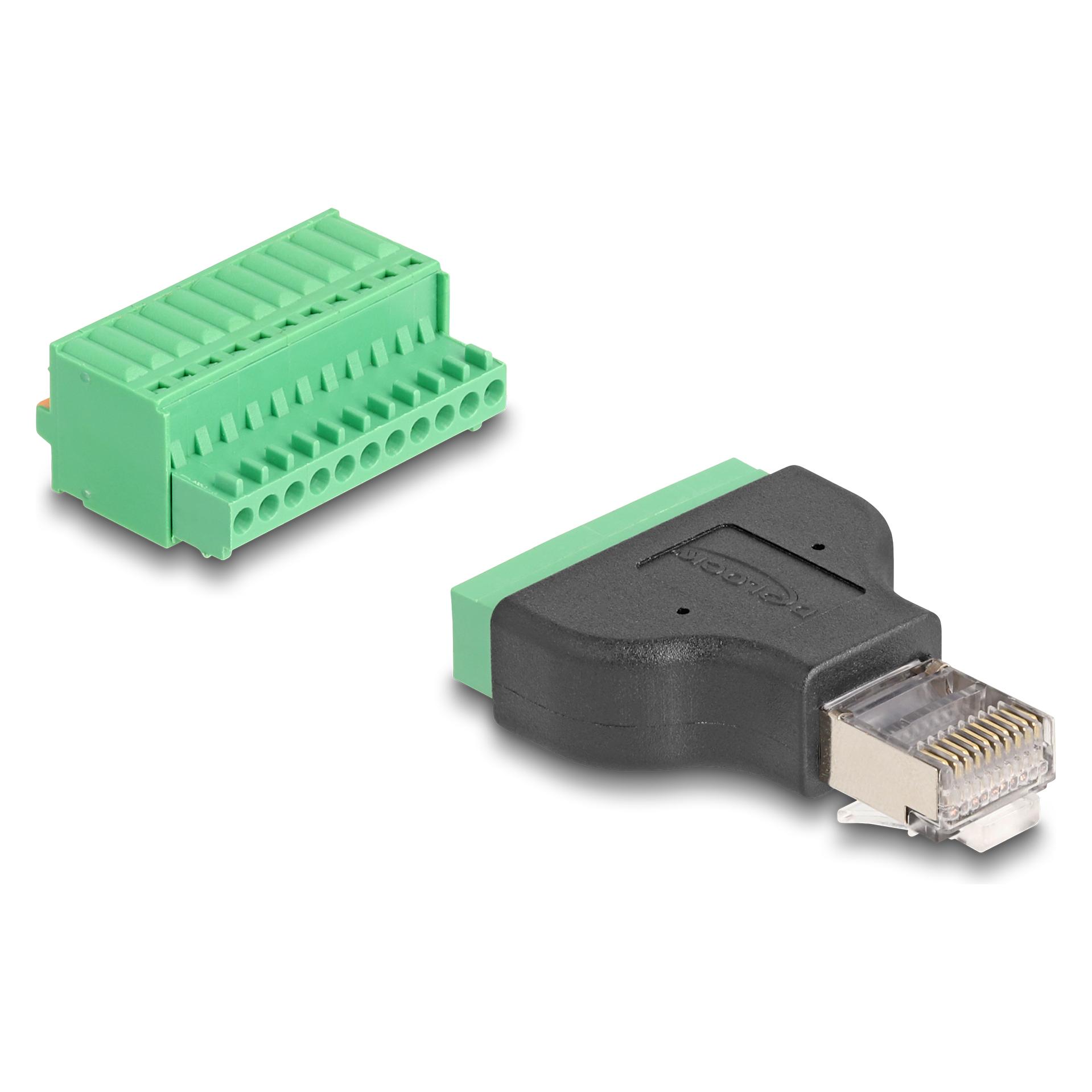 Delock RJ50 Stecker zu Terminalblock Adapter mit Drucktaster (Netzwerkkabel Stecker) (66243)