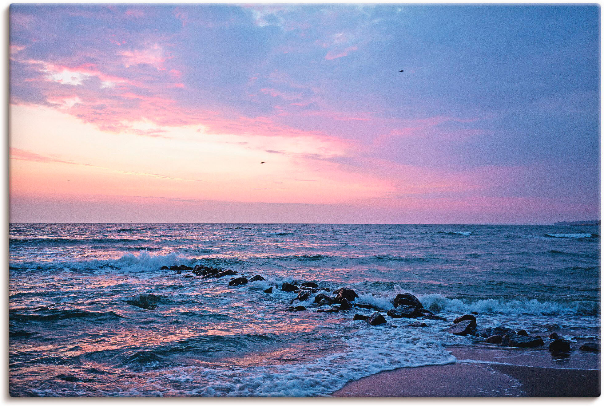 Leinwandbild ARTLAND "Tagesbeginn am schönen Ostseestrand", lila (farbe bild(er): lila), B:60cm H:40cm, Bilder, Leinwandbild, auf Holzrahmen gespannt farbe bild(er): lila B/H/T: 60cm x 40cm, Leinwandbild Gewässer Querformat, 1 Stk.
