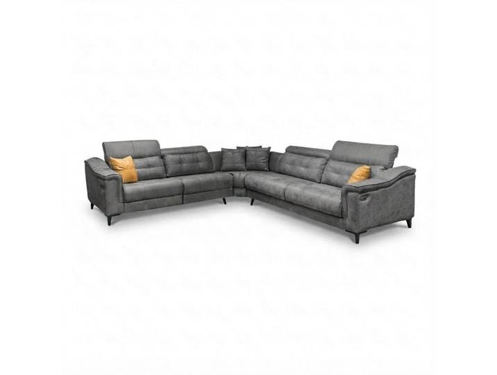 JVmoebel Ecksofa Graues L-förmiges Ledersofa mit Kopfstütze und hochwertiger Polsterung, 3 Teile, Made in Europa