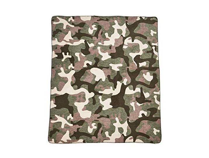 Wohndecke Camouflage mit gekettelter Ziernaht 150x200cm 450gr/m² Hautverträglich Atmungsaktiv Kuschelig Winter Polyacril Trendiges Design Braun