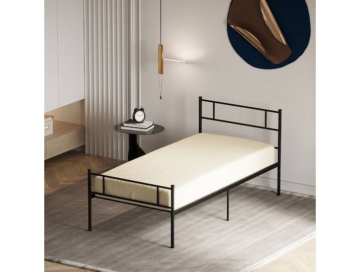 HOMCOM Lit Simple 90x200cm Acier Noir avec Tête et Pied