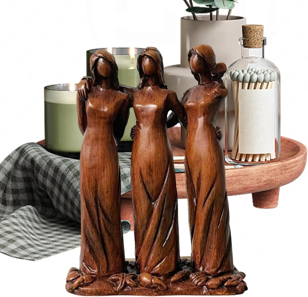 Zuster Beeldje - Vriendschap Sculptuur - Bruin - H x B x D: 15 x 13 x 6 cm