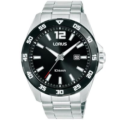 Quarzuhr LORUS, silberfarben, schwarz, Armbanduhren, Herren, Quarzuhr, Armbanduhr, Herrenuhr, Edelstahlarmband, analog, Tag