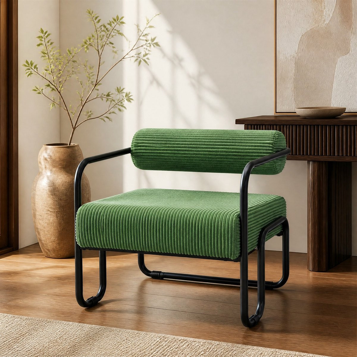 MODFU Fauteuil Groen Corduroy Metaal Industrieel