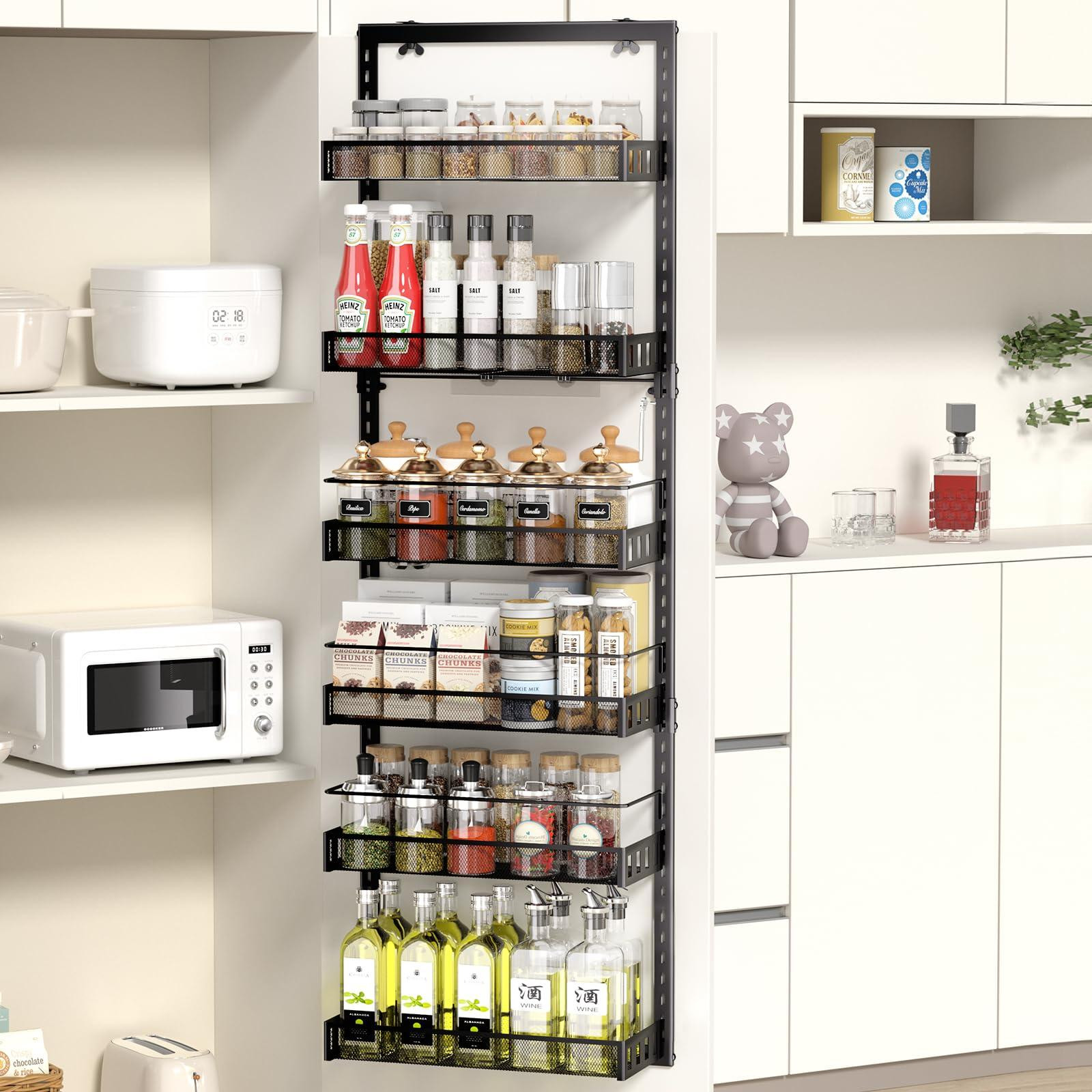 Verstelbaar voorraadrek met 6 niveaus voor de keuken of badkamer, zwart