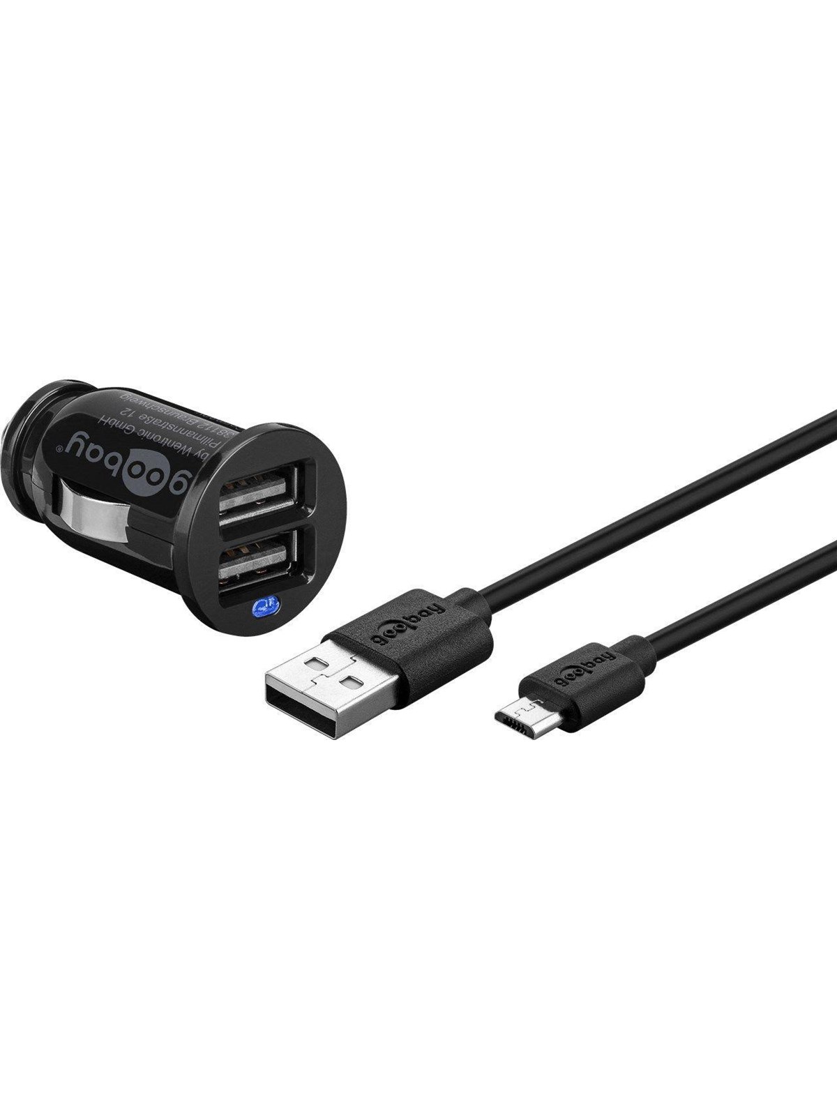 Pro USB Car charger 12V - 2x USB (2.4A) - 1m cable