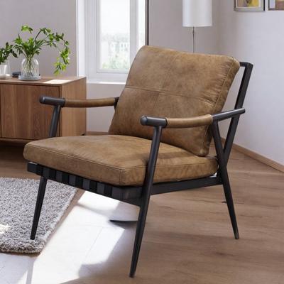 "26"" Genuine Leather Accent Chair with Metal Legs and Full Foam Seat and Removable Cushion"