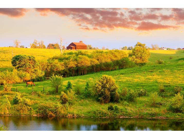 Fototapete PAPERMOON Bauernhof Landschaft , bunt, B:4,5m L:2,8m, Vlies, Tapeten, Fototapete