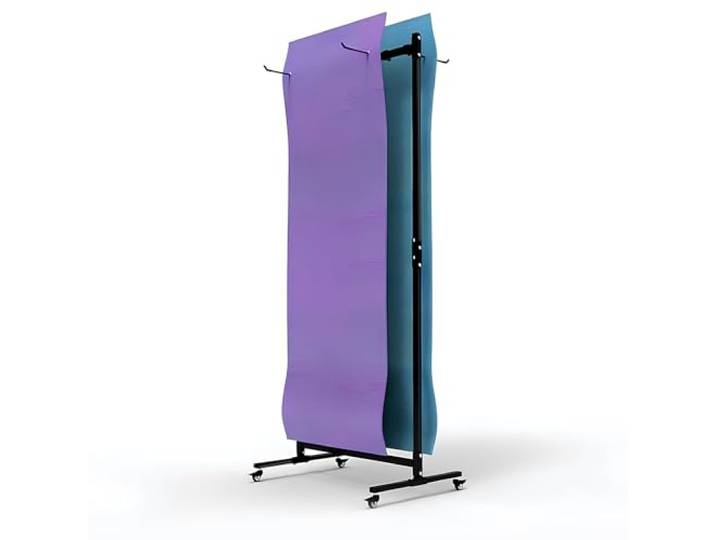 MMleYN Yogamatten Halterung XL Rollbar, Gymnastikmatten Regal Metall Fitnessgeräte Aufbewahrungswagen Mit Haken, Großes Yogamatten Ständer Für 40 Pilatesmatten Faszienrollen