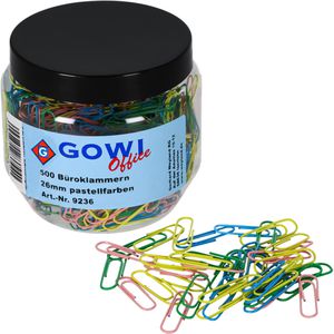 GOWI-Office Büroklammern pastell, 26mm, farbig sortiert, lackiert, 500 Stück