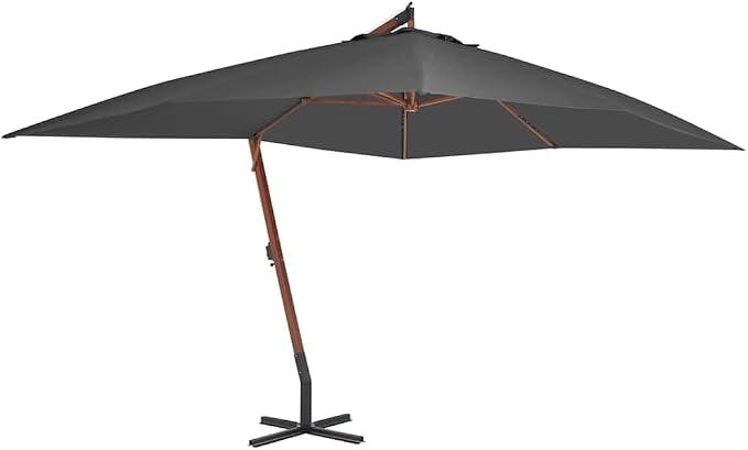 Ampelschirm mit Holz-Mast 400x300 cm, grosser rechteckiger Gartenschirm mit Kurbelmechanismus und Belueftung, Schirm fuer Terrasse und Garten, Blau