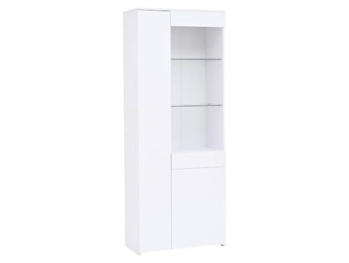 Vitrine 70x35x180cm Weiß Hochglanz LED 2 Türen 1 Schublade Hochglanz, Spanplatte, gehärtetes Glas, 70 x 35 x 180 cm, LED-Beleuchtung, App-Steuerung, USB-Anschluss, 2 Türen, 1 Schublade