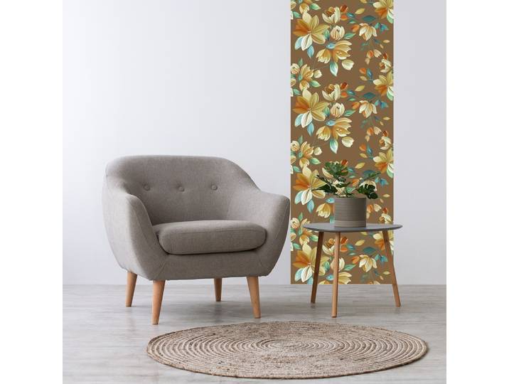 3D-Tapete QUEENCE Blumenmotiv, selbstklebendes Wandpaneel , braun,blau, B:60m H:250m, Vinyl, Tapeten, 3D-Tapete, 60 x 250 cm Fototapete, Mustertapete, Anbringung ohne Kleister