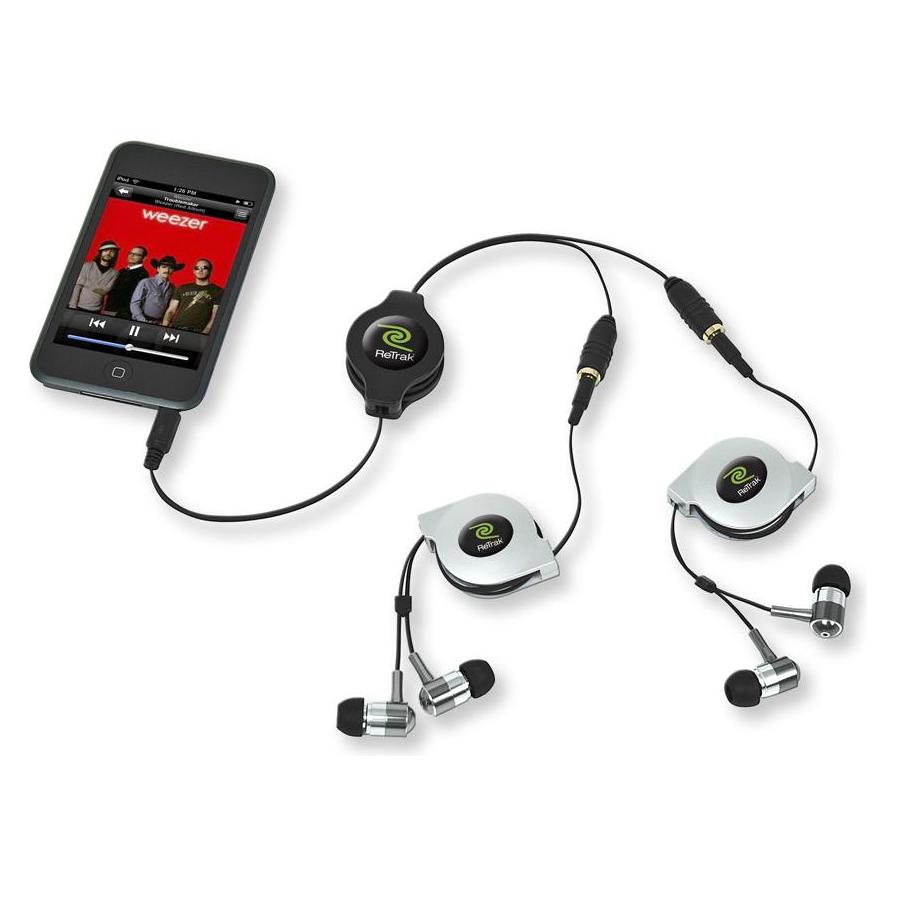 ReTrak Retractable Headphone Splitter (1 m) (EUCABLESPLIT)