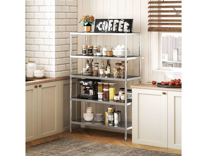 HOMCOM Étagère Cuisine 5 Niveaux Acier Inoxydable Argent