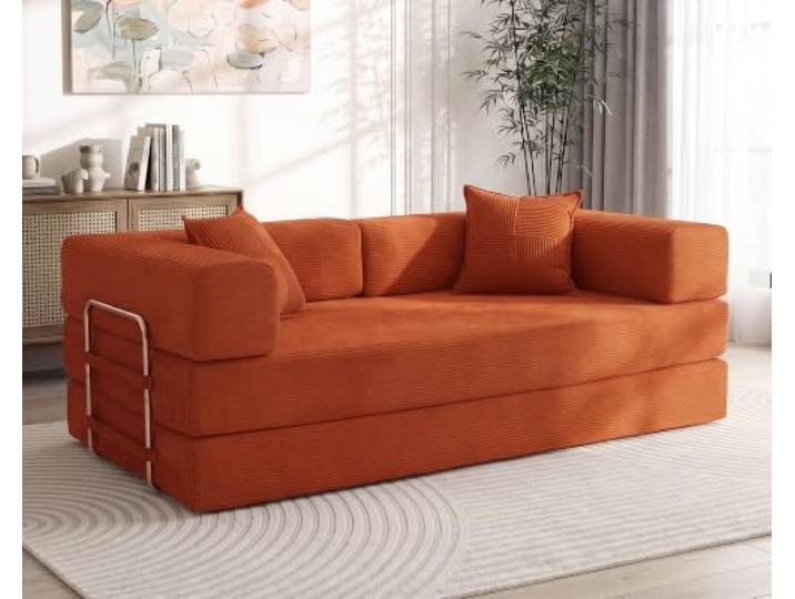 Vipbear Modular Schlafsofa 200×100×70cm Wohnzimmer-Couch mit Schlaffunktion 5-in-1 Knochenlose Couch Sofa, Hochdichter Schaumstoff, Umwandelbares Vielseitig 3-Sitzer Schlafsofa, Keine Montage,Orange