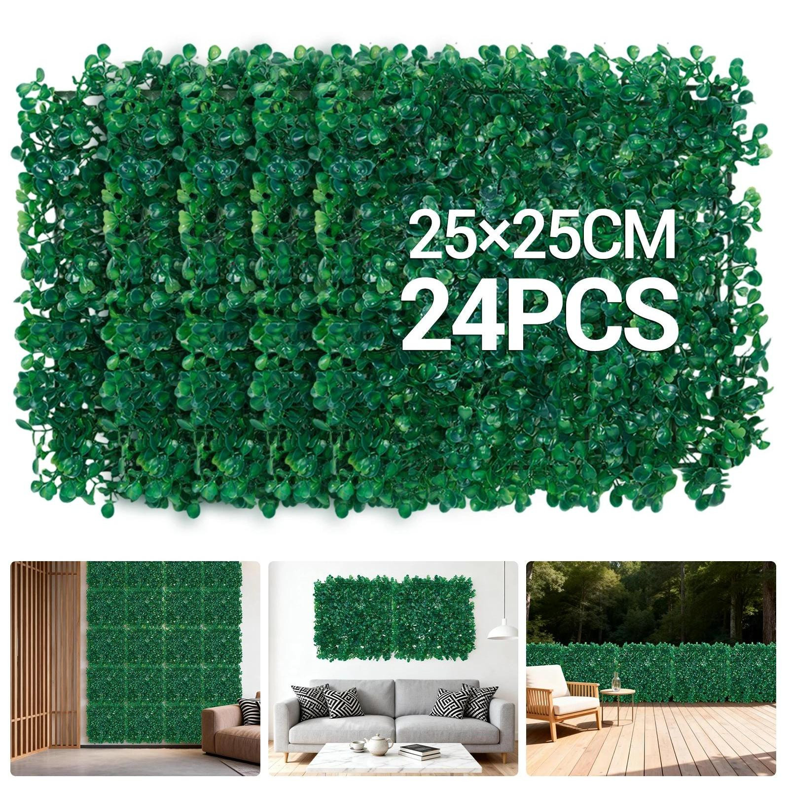 StarTech Kunststof Buxushagen Panelen - Groene Graswandtegels - 24 stuks - 25 x 25 cm