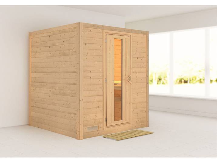 Sauna KARIBU Menja , beige (naturbelassen), ohne Ofen, (ohne Ofen), Saunen, Sauna, ohne Ofen