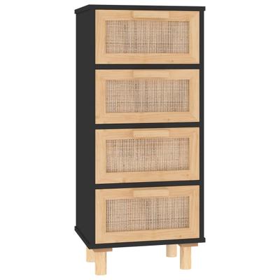 vidaXL Sideboard Schwarz 40x30x90cm Massivholz Kiefer und Natur-Rattan