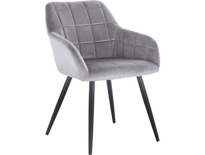 WOLTU Chaise de salle à manger avec accoudoirs Chaise de cuisine Chaise de salon en Velours Pieds en métal Gris