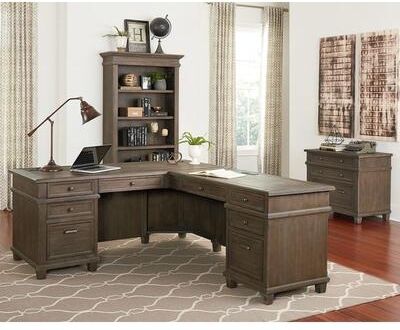 Martin Furniture Carson Wood L-Desk & Return, Writing Table, Office Desk, Gray