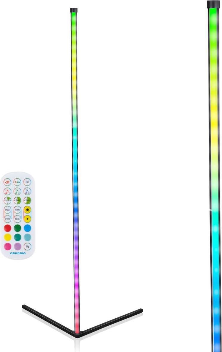 Grundig RGB LED Hoeklamp - Dimbare Vloerlamp met Afstandsbediening en Muzieksensor - Hoogte: 140 cm