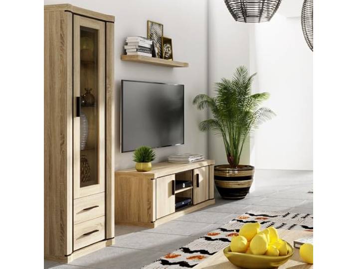Lomadox Wohnwand Wohnmöbel Set braun 3-teilig Sonoma Eiche, Wandboard, Lowboard, Vitrine
