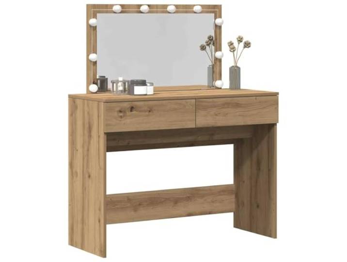 vidaXL Schminktisch Artisan-Eiche 100 x 40 x 120 cm Holzwerkstoff Die LEDs strahlen ein kaltes Weiß aus, ideal für deine Beauty-Routine,