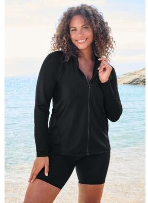 Plus Size Women's Chlorine Resistant Long-Sleeve Colorblock Swim Tee by Swim 365 in Black (Size 30)