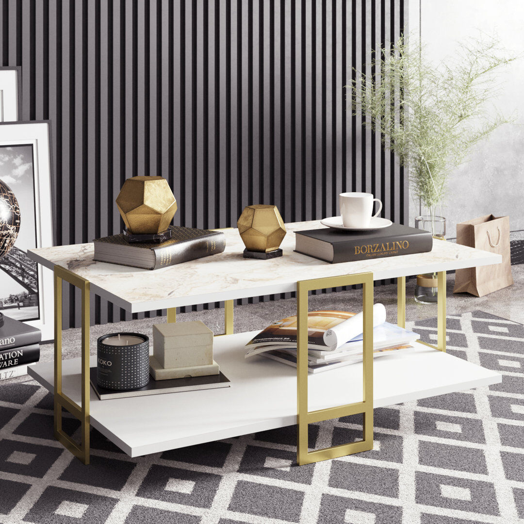Blue Elephant Polka 4 Legs Coffee Table with Storage Ephesus/White 33.6cm H X 91.5cm W X 61.5cm D