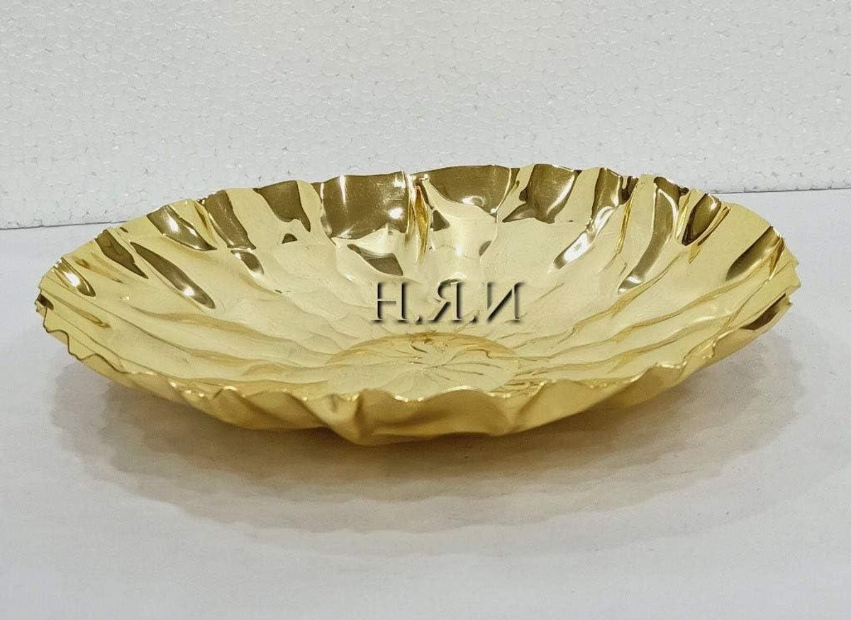 Goudkleurig decoratief rond dienblad van metaal voor fruit of als opberg organizer, 30 x 30 cm